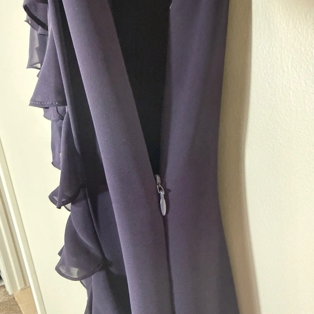 Adrianna Papell Women Purple Tiered Ruffle Chiffon Sleeveless Shift Dress Size 6